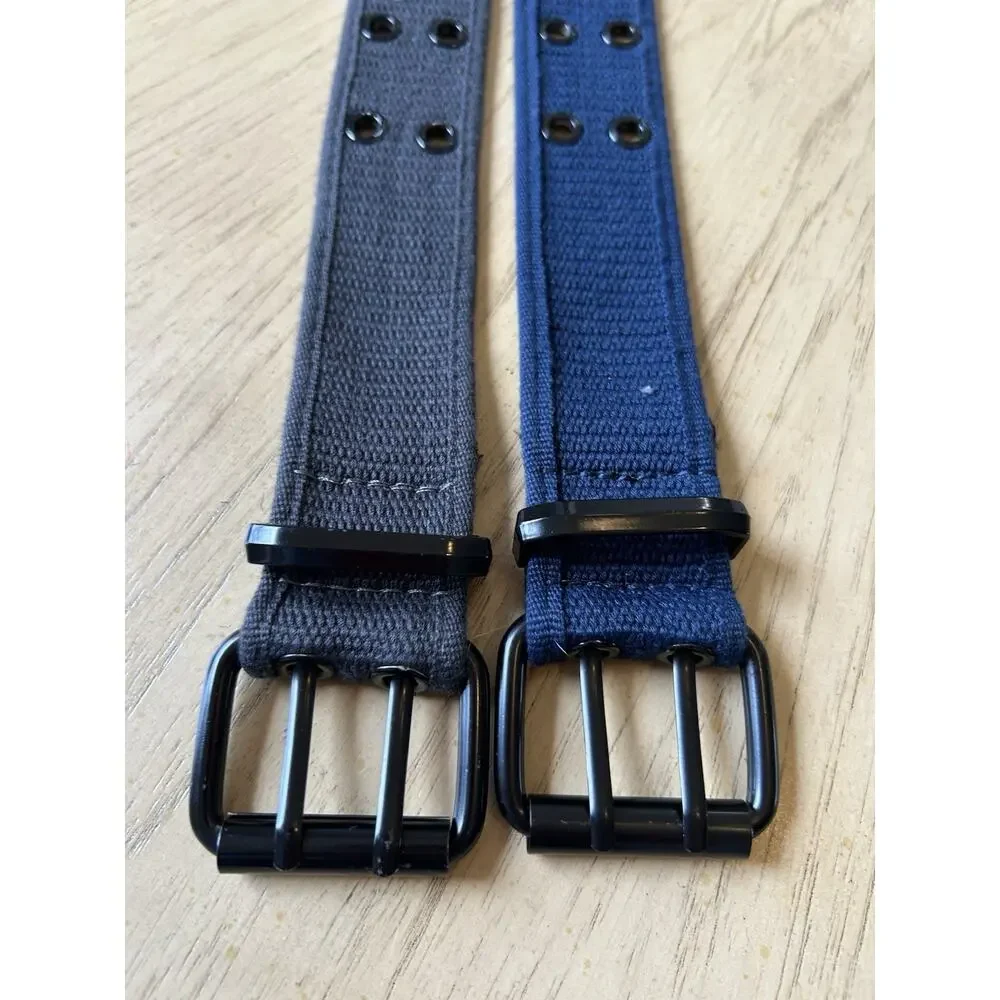 2 Canvas Belt Mens XL Casual Double Prong Heavy Duty Utility Workwear Blue Gray